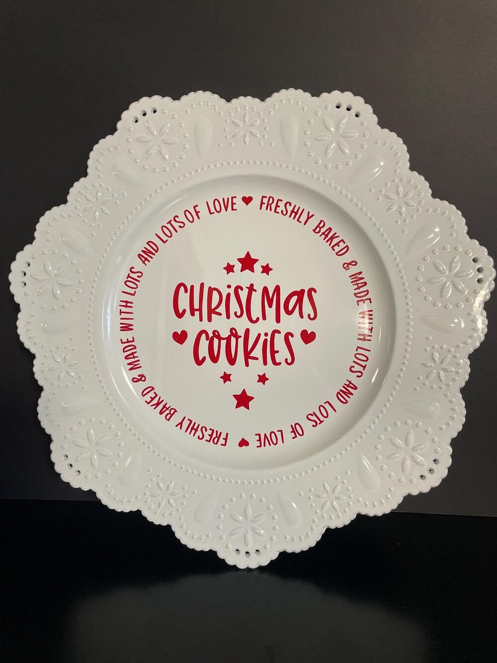 Christmas Cookies Plate: Embossed Plastic Christmas Decor Baked with Love